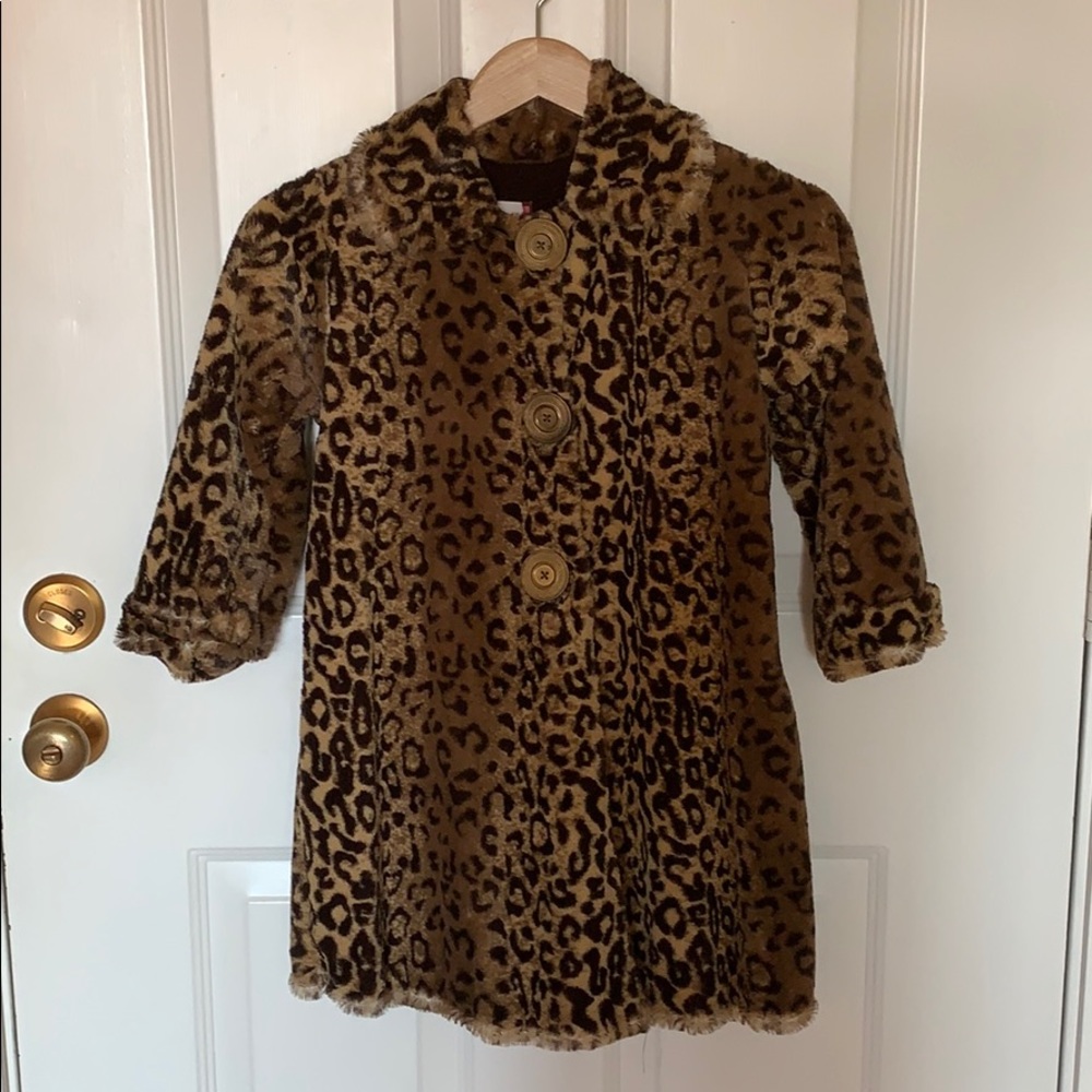 Corky & Company faux fur leopard coat/hat/mittens